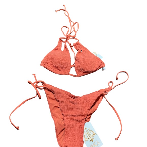 NWT Becca Pucker Up Ginger Orange Bikini Set Malia Halter Top Side Tie Bottom - Picture 2 of 16